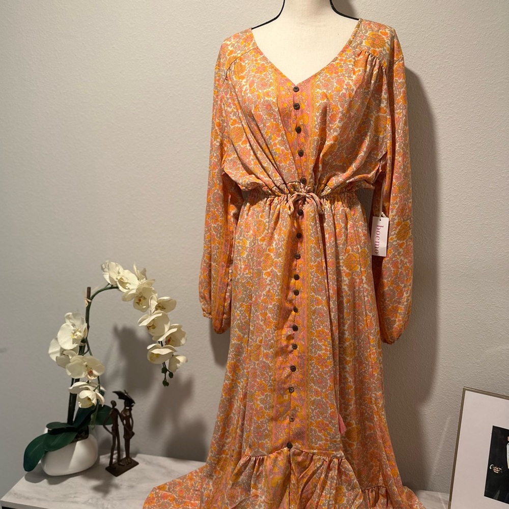 Long sleeve Summer Resortwear Plus Size Dress